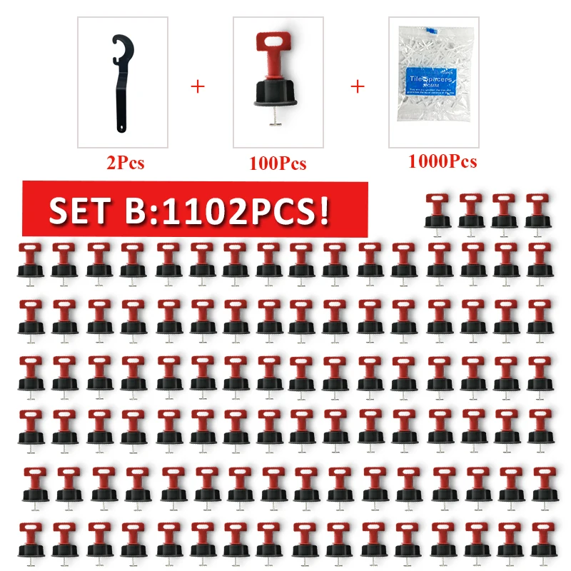 1102Pcs Tile Leveling System for Tile Laying Level Flooring Wall Tile Spacer Leveler Wedges Alignmen Locator Spacers Plier