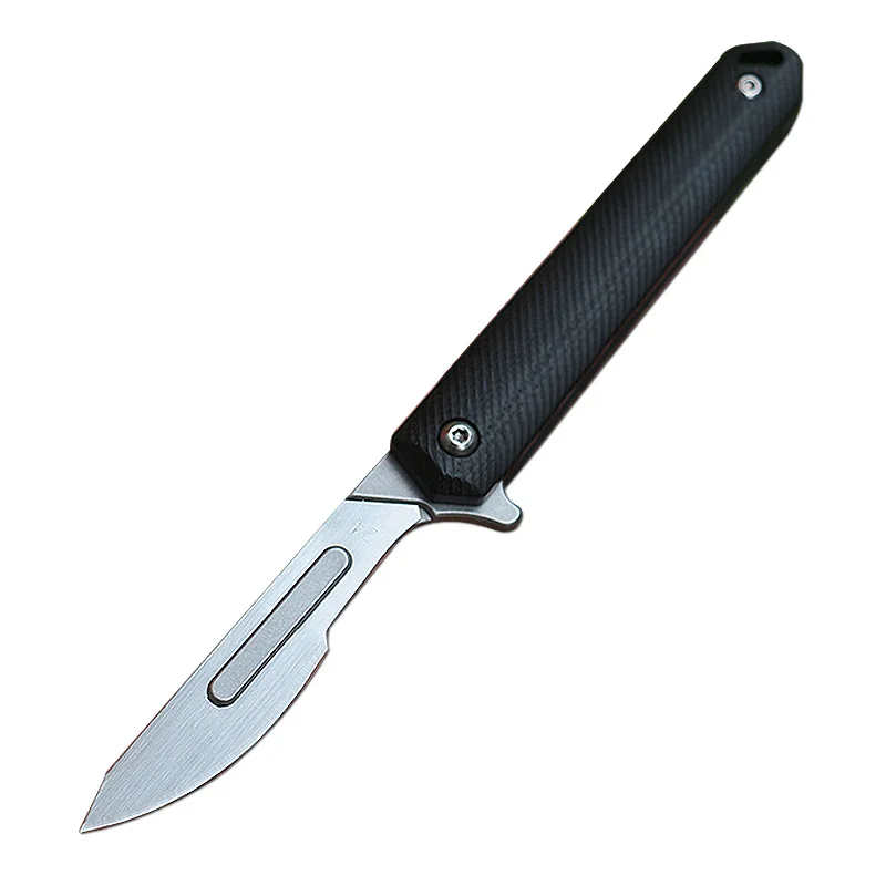 G10 Folding Knife Scalpel Outdoor Multi-function Cutting Tool Knife Blue Pocket Knife Bearing System