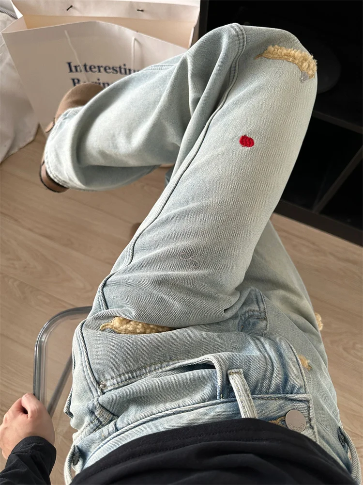 시사스 자수 장식 데님 청바지 여성 플러스 사이즈 와이드 레그 팬츠 루즈 슬림핏 바닥 길이 캐주얼 하이웨이스트