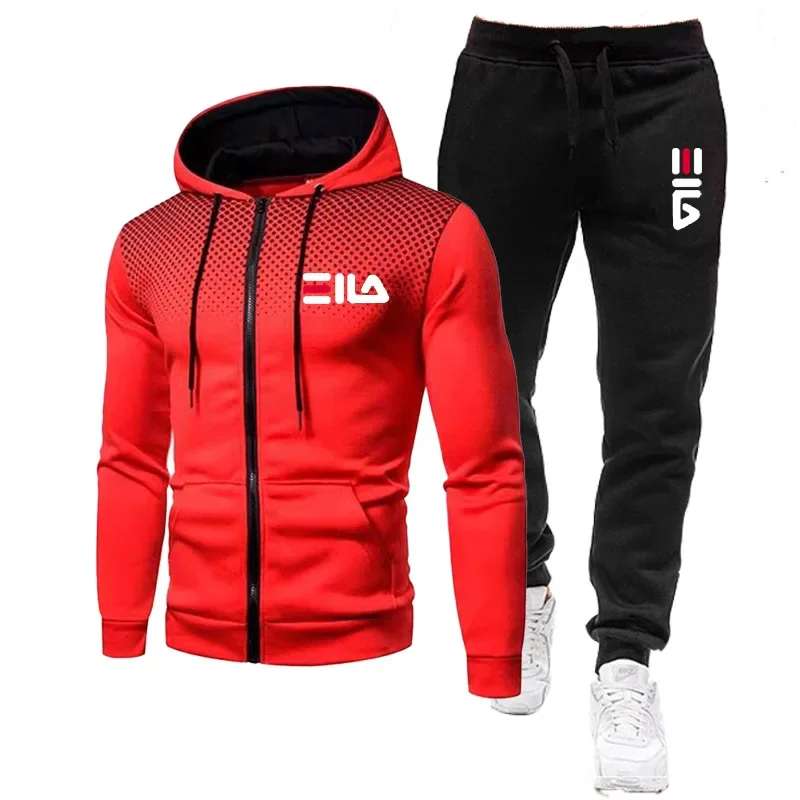 Herren 2 Stück Jogging anzüge Herbst Langarm Reiß verschluss Jacke und lange Hosen lässig männliche Mode gedruckt im Freien Trainings anzüge