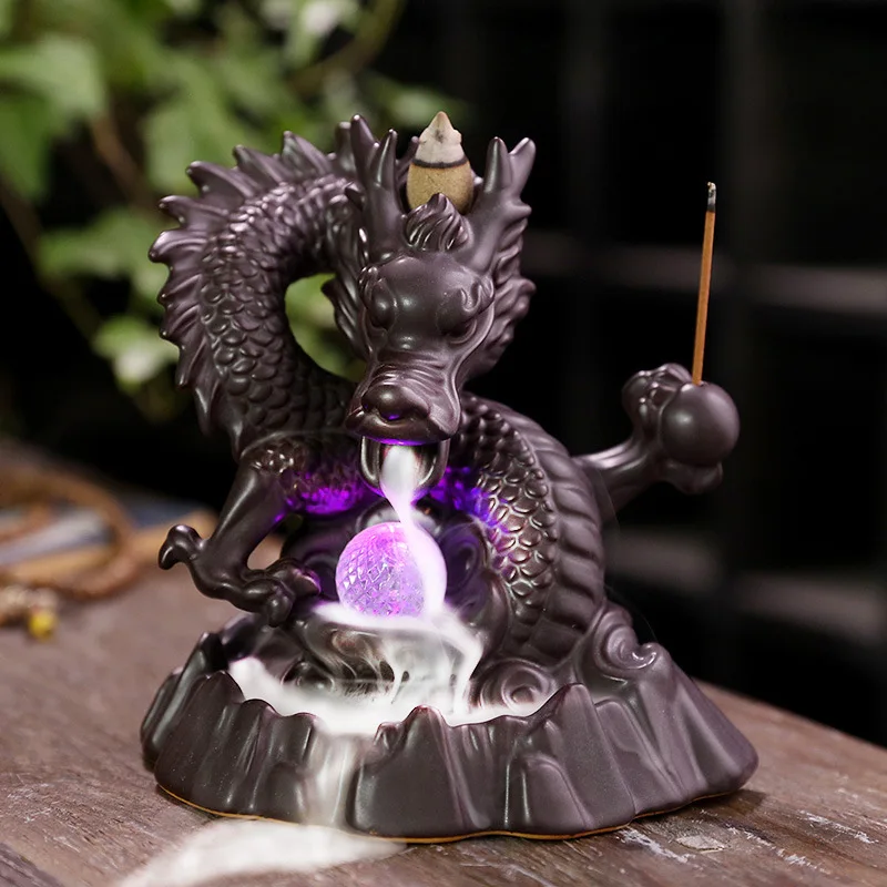 

New Popular Creative LED Lights Ceramic Xianglong Reverse Flow Incense Burner Fashionable High-end Home Decoration Ornaments