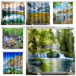 Natural Scenery Shower Curtain Waterfall Mountain Water Forest Flower Landscape Shower Curtain for Bathroom Home Decor Waterproo