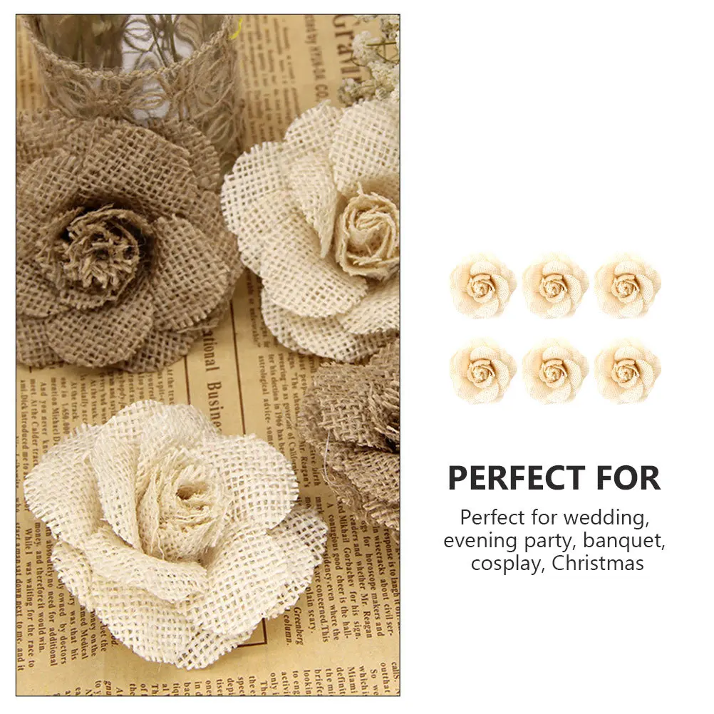 

6pcs Linen Flower Shoe Decor Diy Garment Ornament For Wedding Party Christmas Sweater Hat Embellishment Accessory