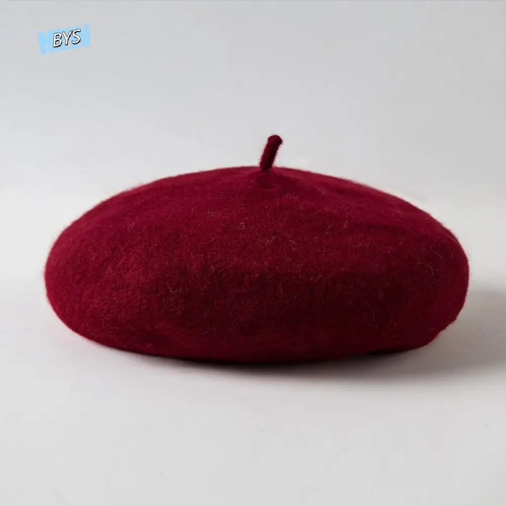 

Fashion Plush Women Wool Beret Warm Solid Color Painter Cap Elastic Sweet Artistic Hat Winter
