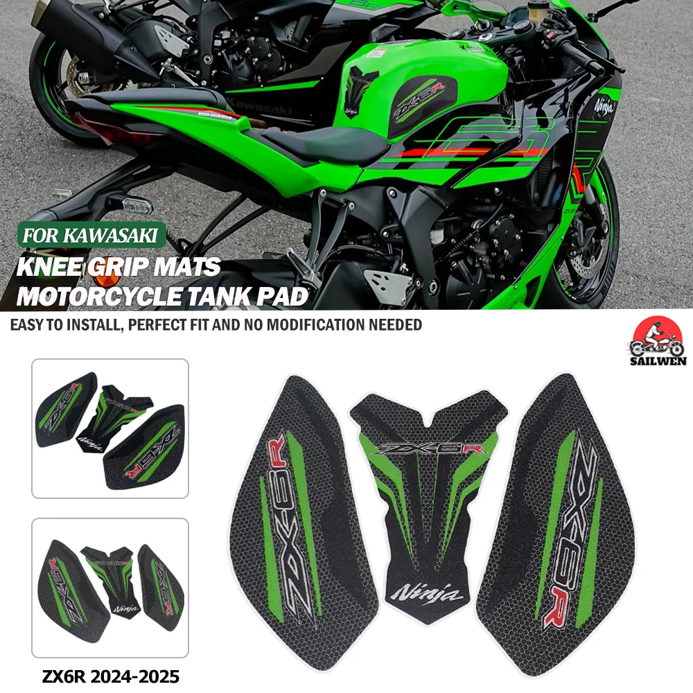 

For Kawasaki Ninja ZX6R ZX-6R 2024- Motorcycle Sticker Anti slip Fuel Tank Pad 3D Side Gas Knee Grip Traction Pads