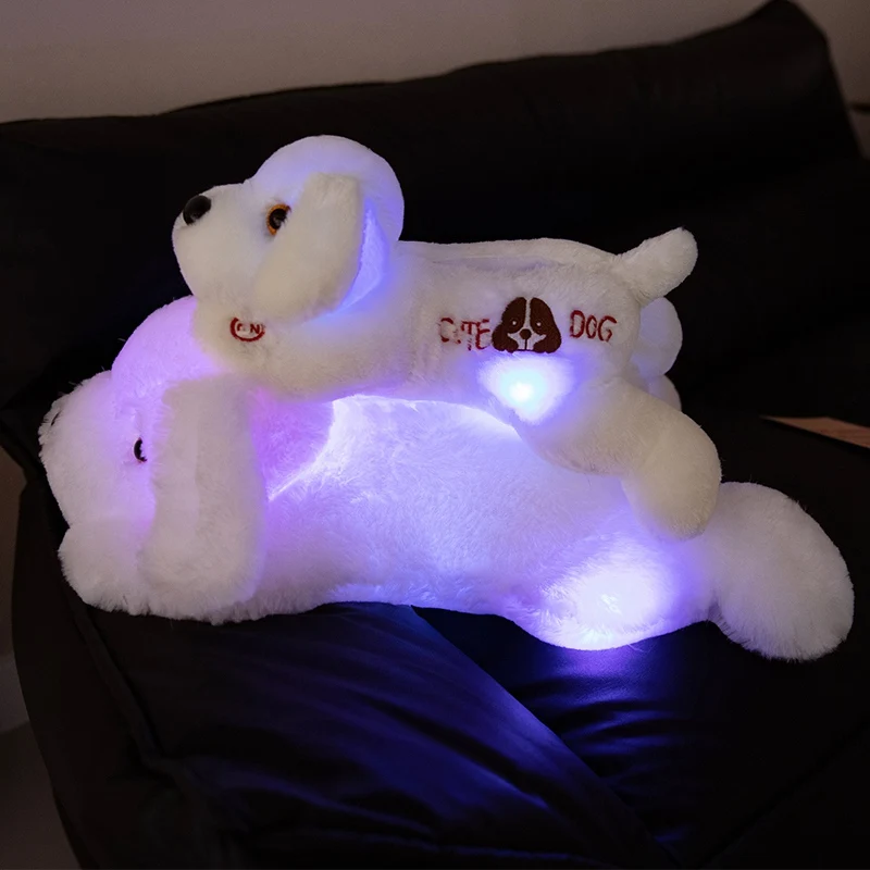 Lindo juguete electrónico de peluche para cachorro, Animal de peluche suave, perro, almohada para dormir, cojín con luz LED, muñeca suave brillante, juguetes para niños