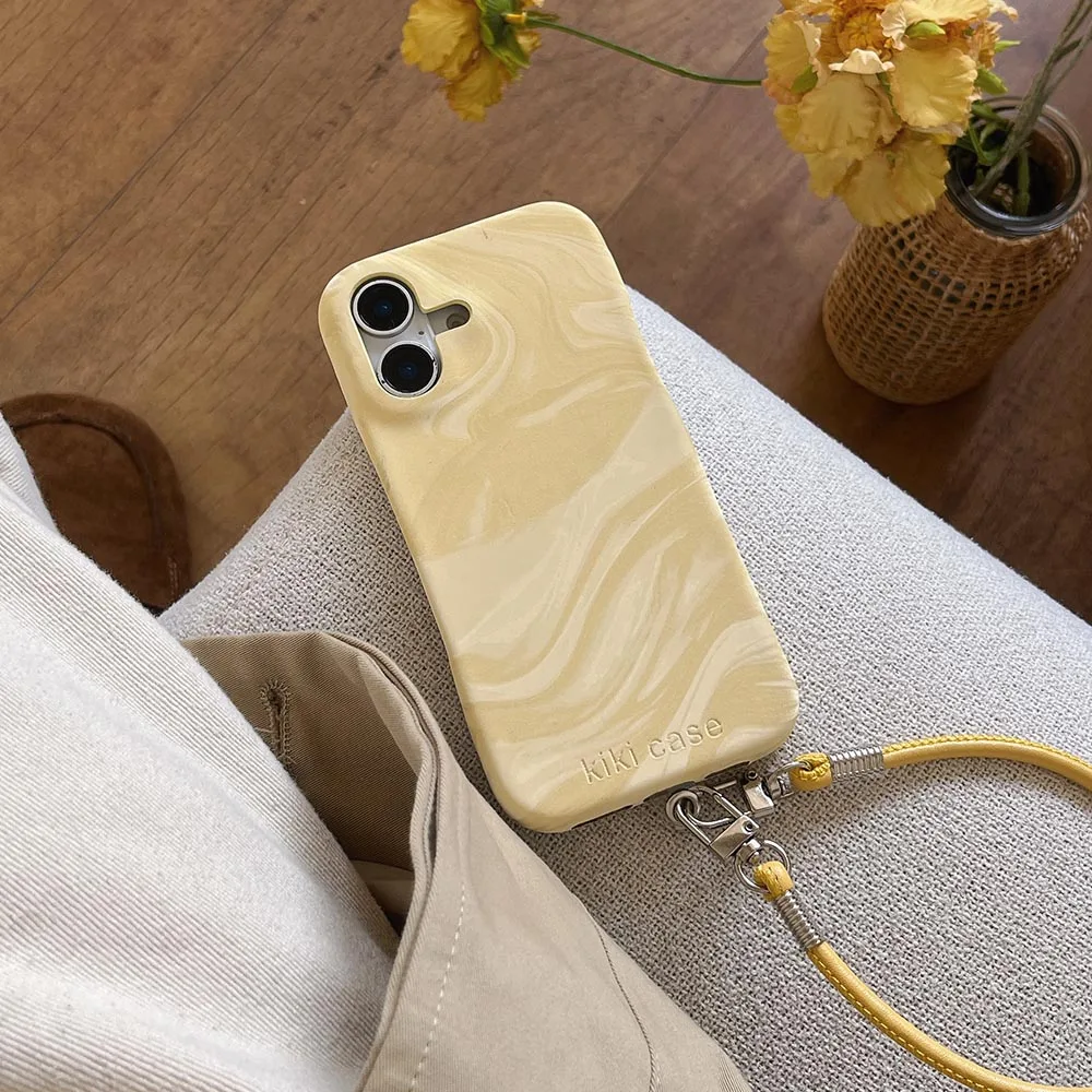 Retro Style Marble Pattern Silk Texture Leather Case For iPhone 16 15 14 13 12 11 Pro Max Phone Cover Fall Prevention Lanyard