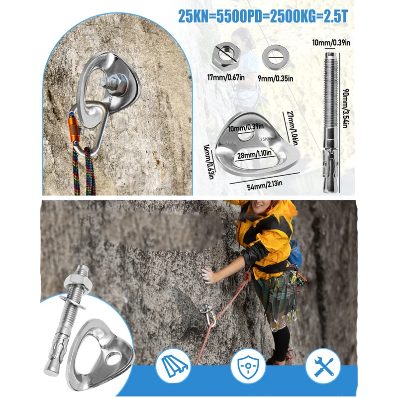 316 Stainless Steel 25Kn Climbing Nail Outdoor Climbing Rapid Descent Expansion Nail M10 Rock Nail Hanging Piece