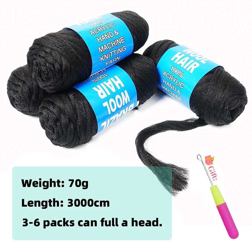 Brazilian Wool Hair for Braids Acrylic Hand Knitting Yarn for Hair Braiding Hair Extension Faux Locs African Crochet Jumbo Braid