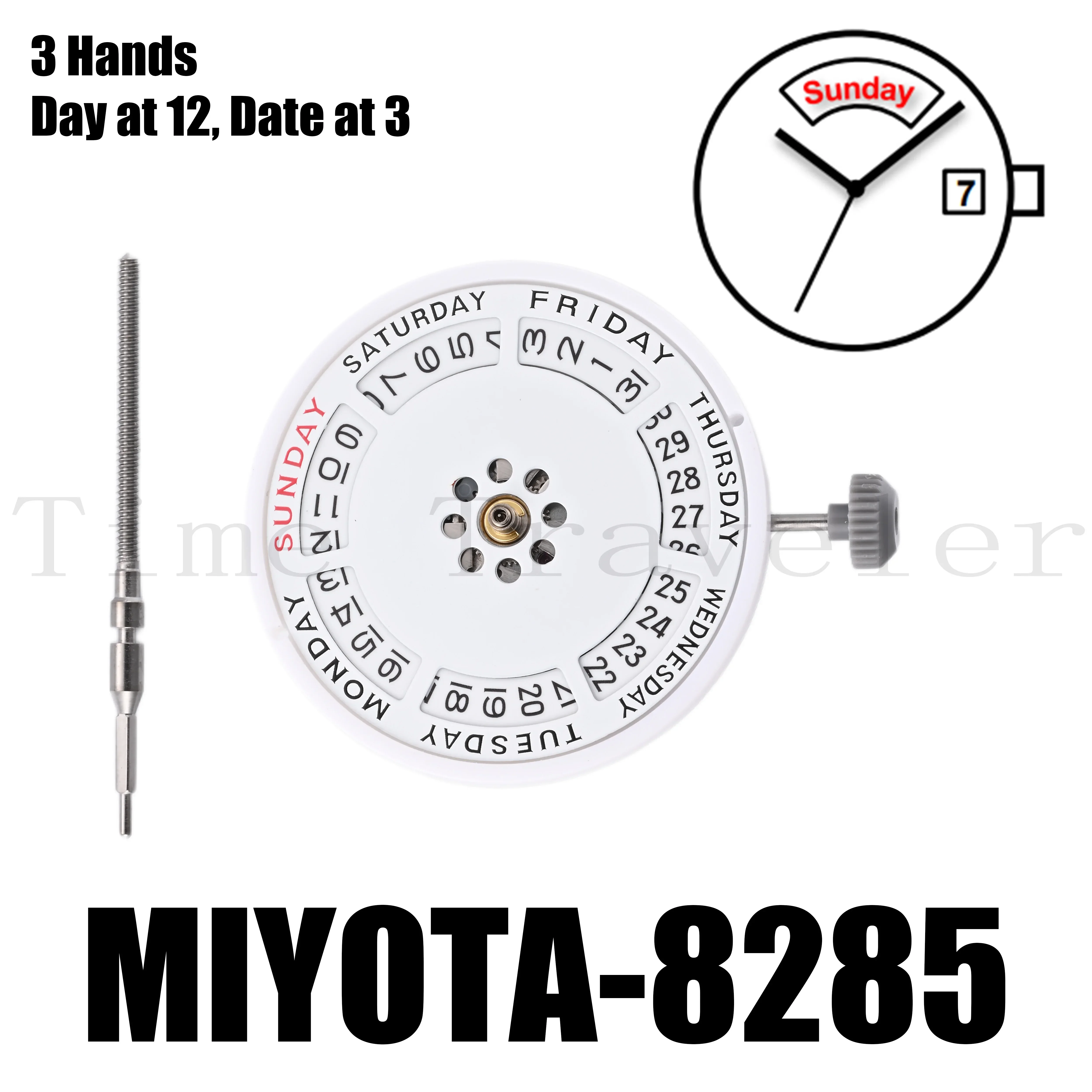 

Genuine Miyota 8285 Automatic Mechanical Movement Mod Day-Date Watch Mechanism with Week at 12:00/Date at 3:00 O'clock 21 Jewels