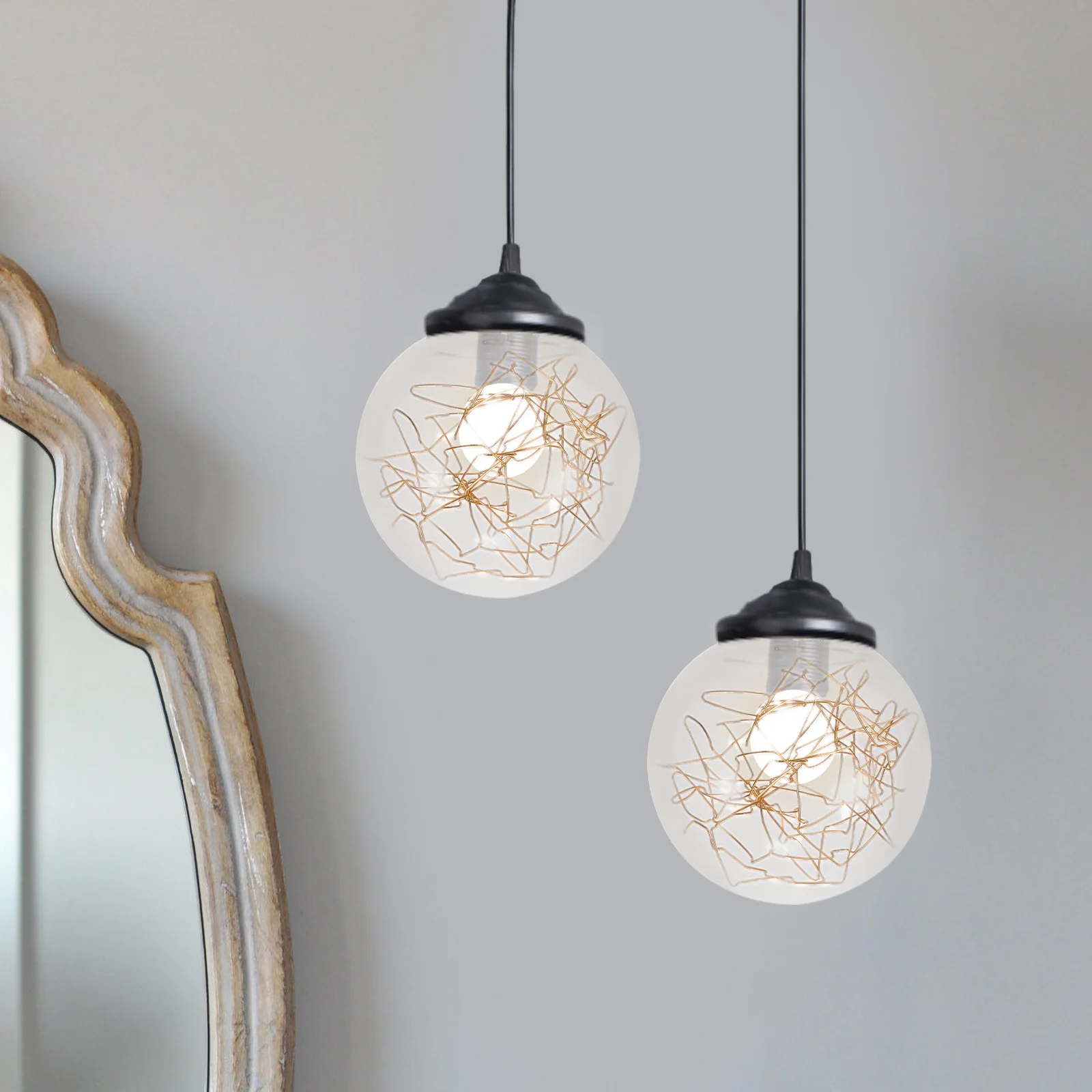 

Globe Lampshade Round Transparent Wire Glass Lamp Shade Cover Durable Replacement for Pendant Lamp Modern Ceiling Light Fixture