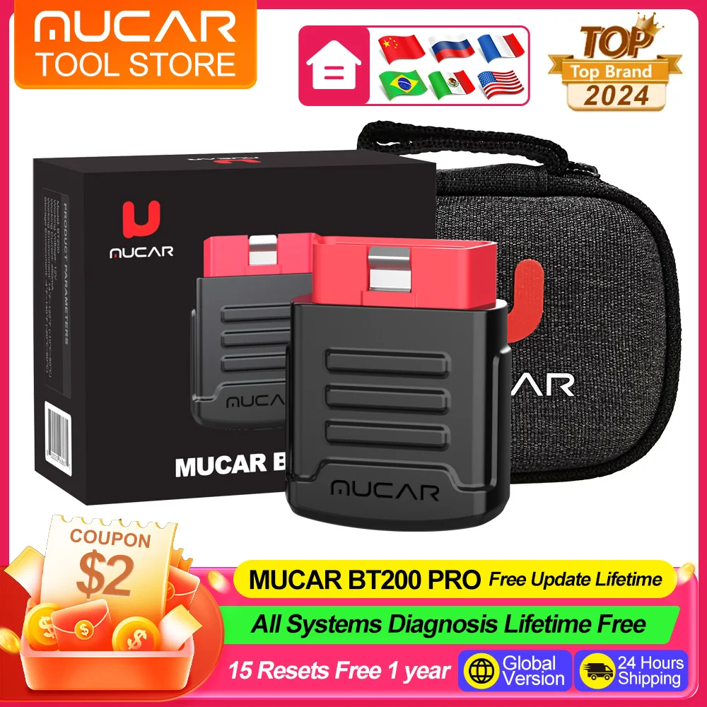 

MUCAR BT200 PRO OBD2 Scanner Full System Free Lifetime 15 Reset Free Diagnostic Tools Car Code Reader OBD 2 Car Scan Tools