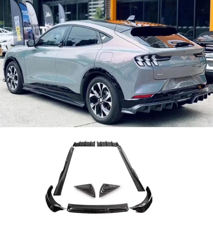 

ABS Gloss Black Body Kit For Ford Mustang Mach-E 2021 2022 Bumper Front Lip REAR Diffuser Spoiler Side Skirt