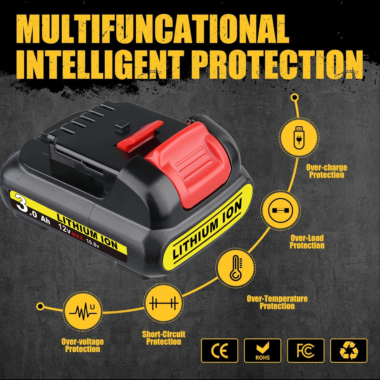 VANON 2Pcs 3.0Ah DCB120 Replace For DeWalt 12V Battery Pin Compatible with Dewalt DCB121 DCB123 DCD710S2 DCF610S2 Tools battery