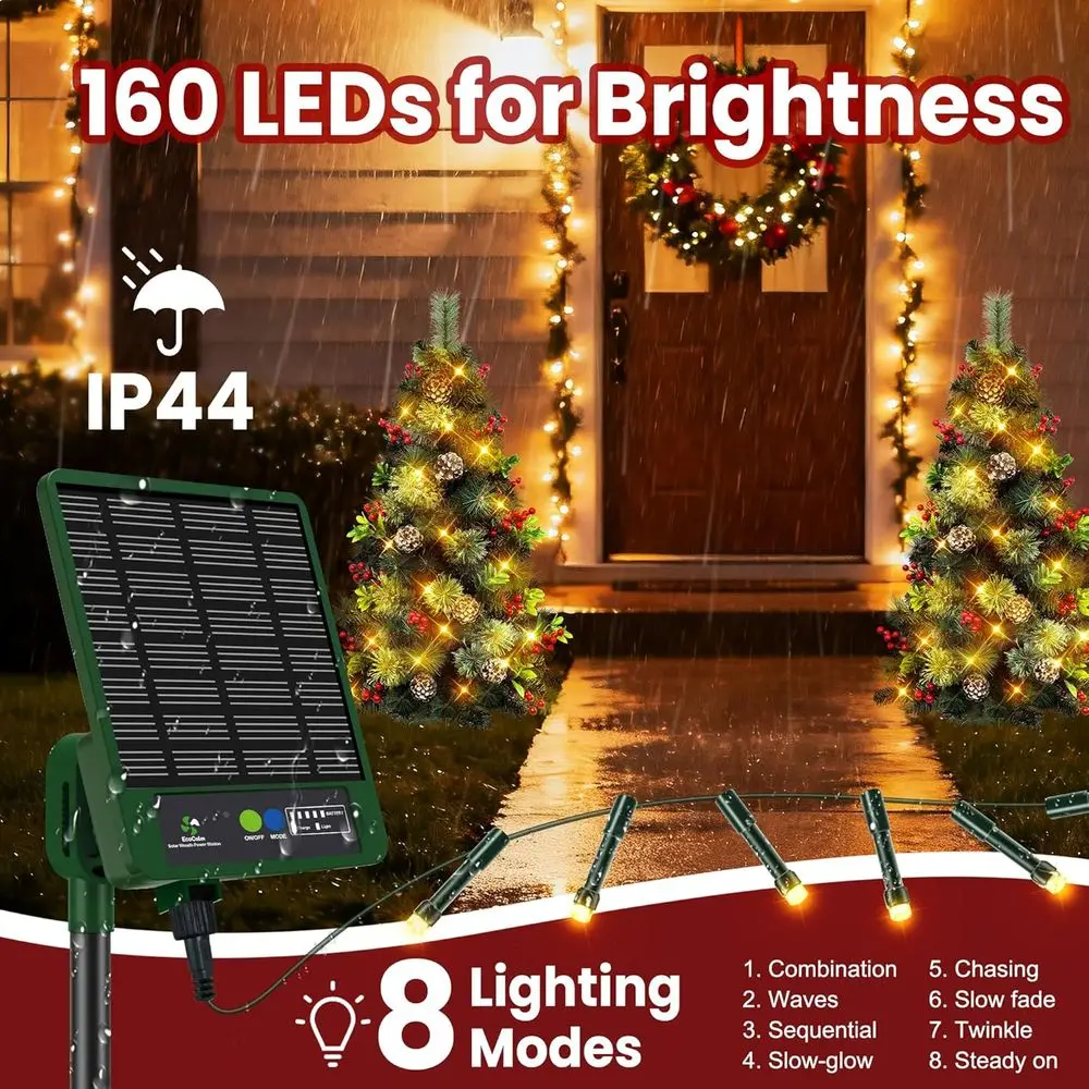 2-Pack 3FT Solar-Powered LED Christmas Trees with 220 Tips and 8 Lighting Modes for Outdoor Use