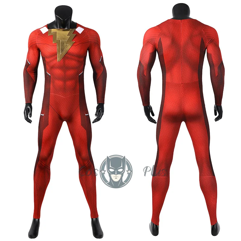 شازام غضب الآلهة بيلي باتسون البدلة رجل أحمر تأثيري طقم ملابس مع عباءة الكابتن شازام هالوين دنة ارتداءها