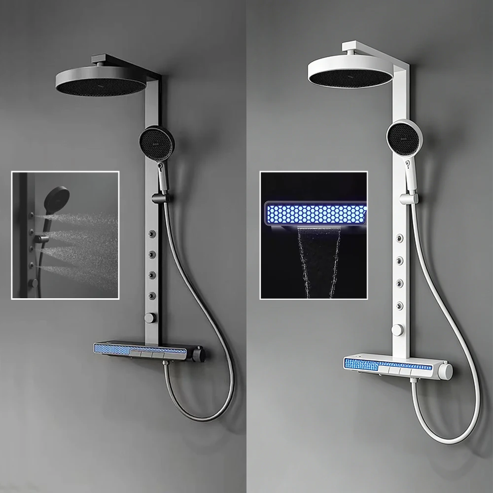

Modern High End SPA Massage Shower Column Waterfall Bathroom Shower Faucet Bathtub Mixer Tap Rainfall Shower System Complete Set
