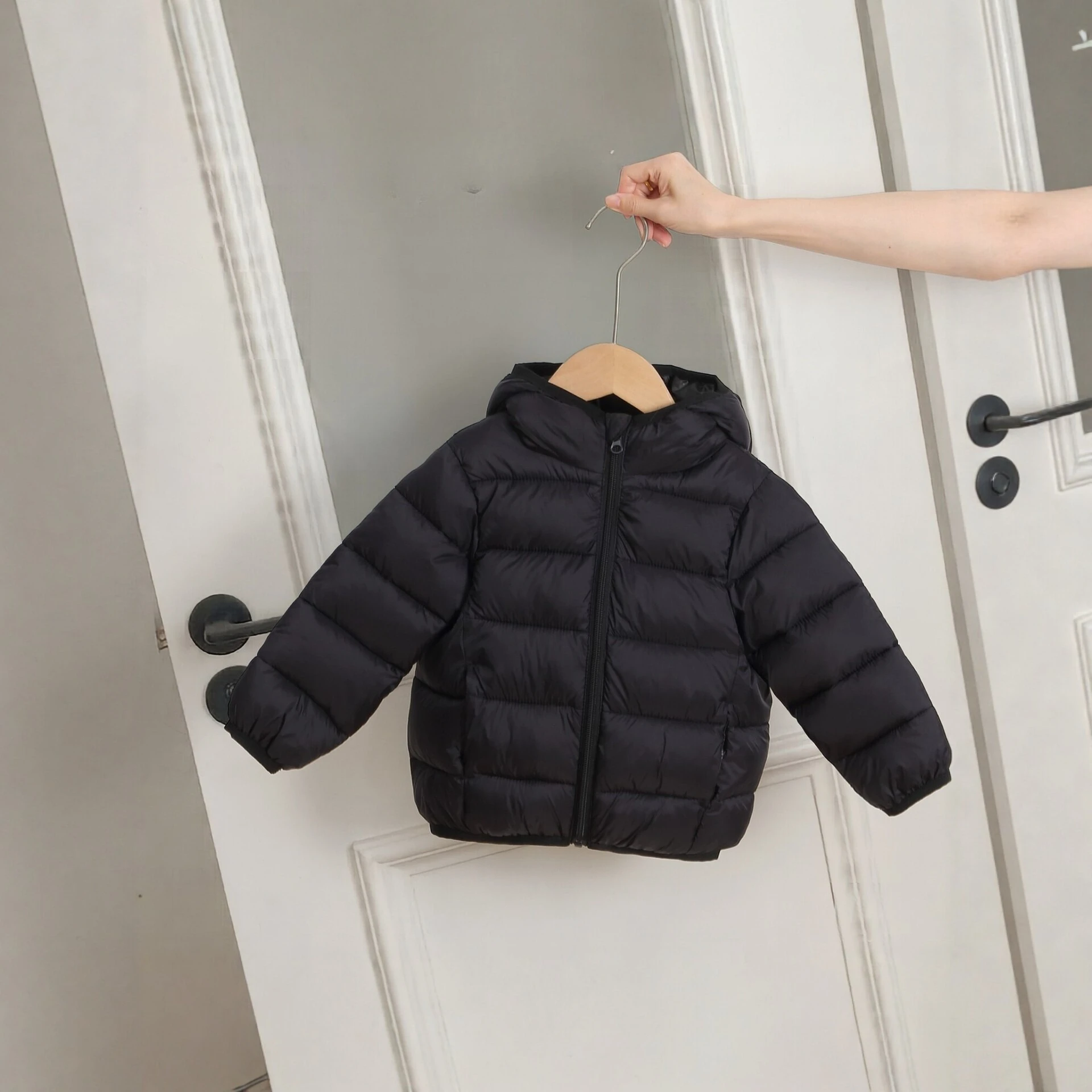 Children's Thin Parkas Autumn and Winter New Warm Jacket Girl and Boys Baby Pure Color Hooded Cotton Coat