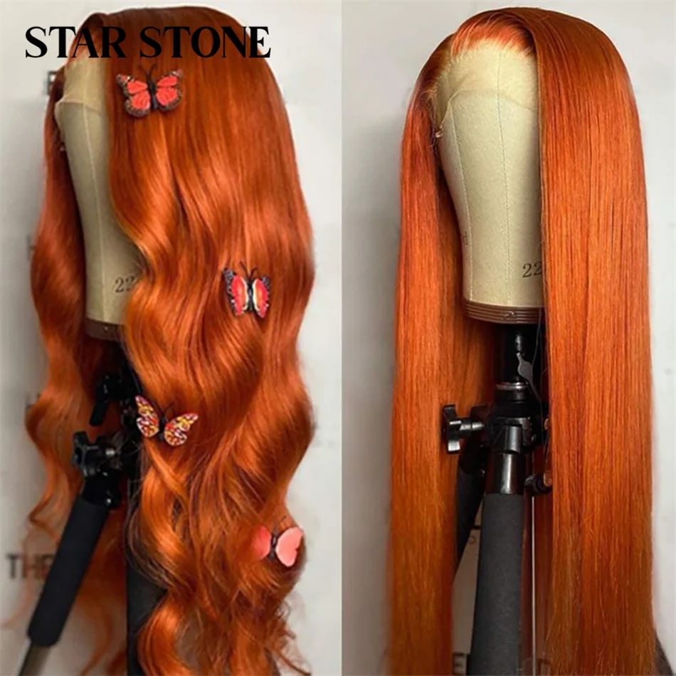 30 "32 Inci 13X4 Wig Jahe Renda Depan Rambut Manusia untuk Wanita Oranye Jahe Rambut Manusia Wig Tubuh Gelombang Rambut Manusia Renda Frontal Wig