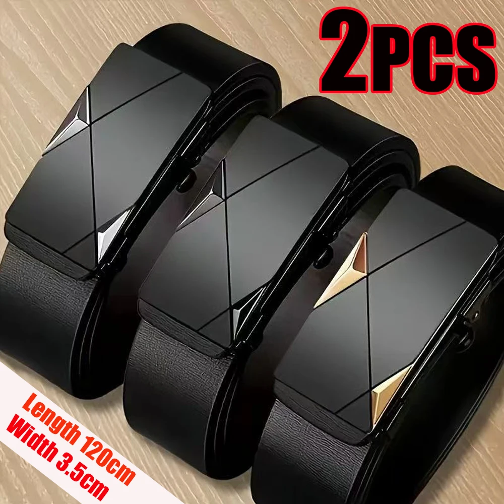 Men's Belt Black Automatic Buckle PU Belt Fashion Brand Luxury PU Leather Belt Business Casual Belt Trend Stylish Waist Belt Man