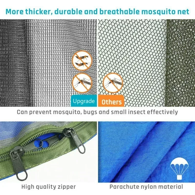 Portable Parachute Outdoor Camping Hammock with Mosquito Net and 118x118in Rain Fly Tarp,10-ring Tree Strap Hammocks Swing