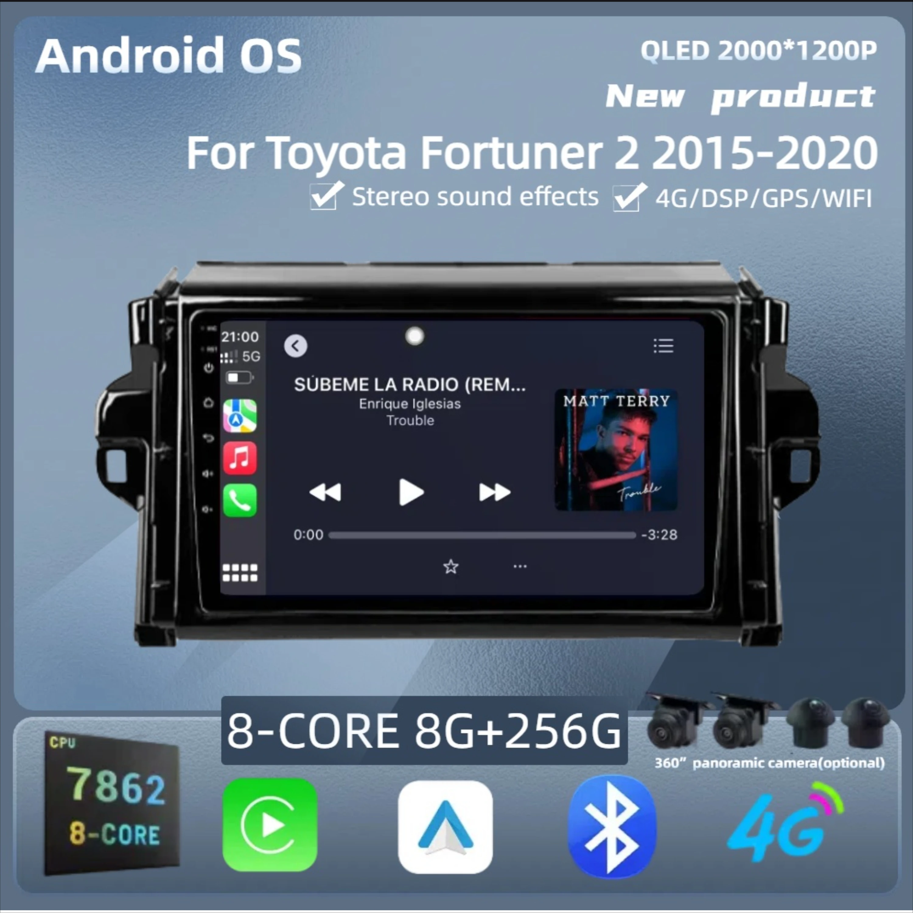 

For Toyota Fortuner 2 2015-2020 Android 14 Radio Car Wireless Bluetooth Carplay 7862S 8G 256G 2K QLED Screen
