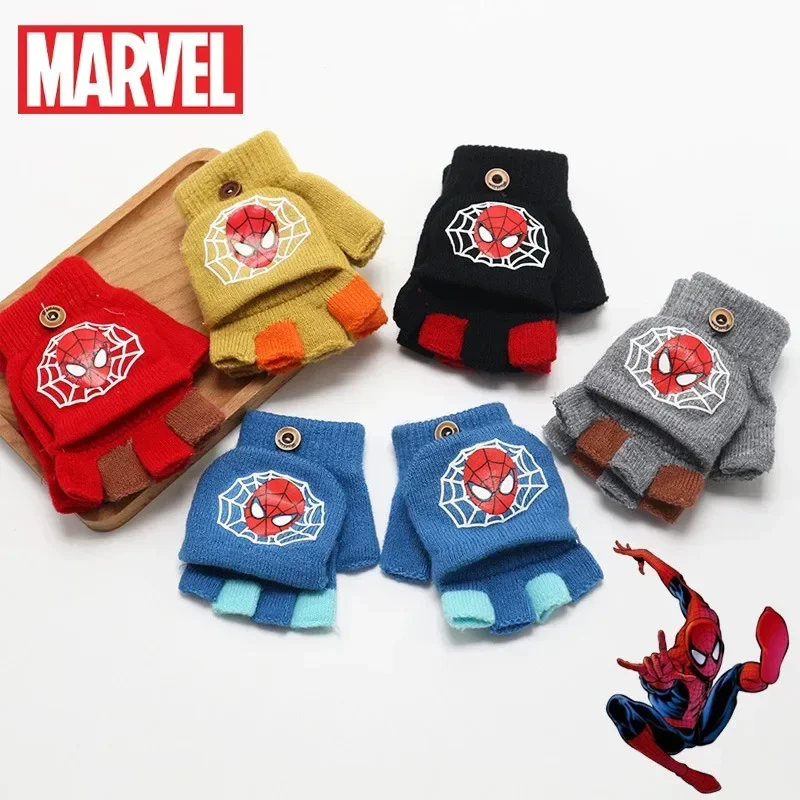 Marvel Spider-Man Warm Kids Gloves Winter Flip Cover Mittens Children Boy Outdoor Sports Full Finger Gloves For 3-9Y Kids Gloves