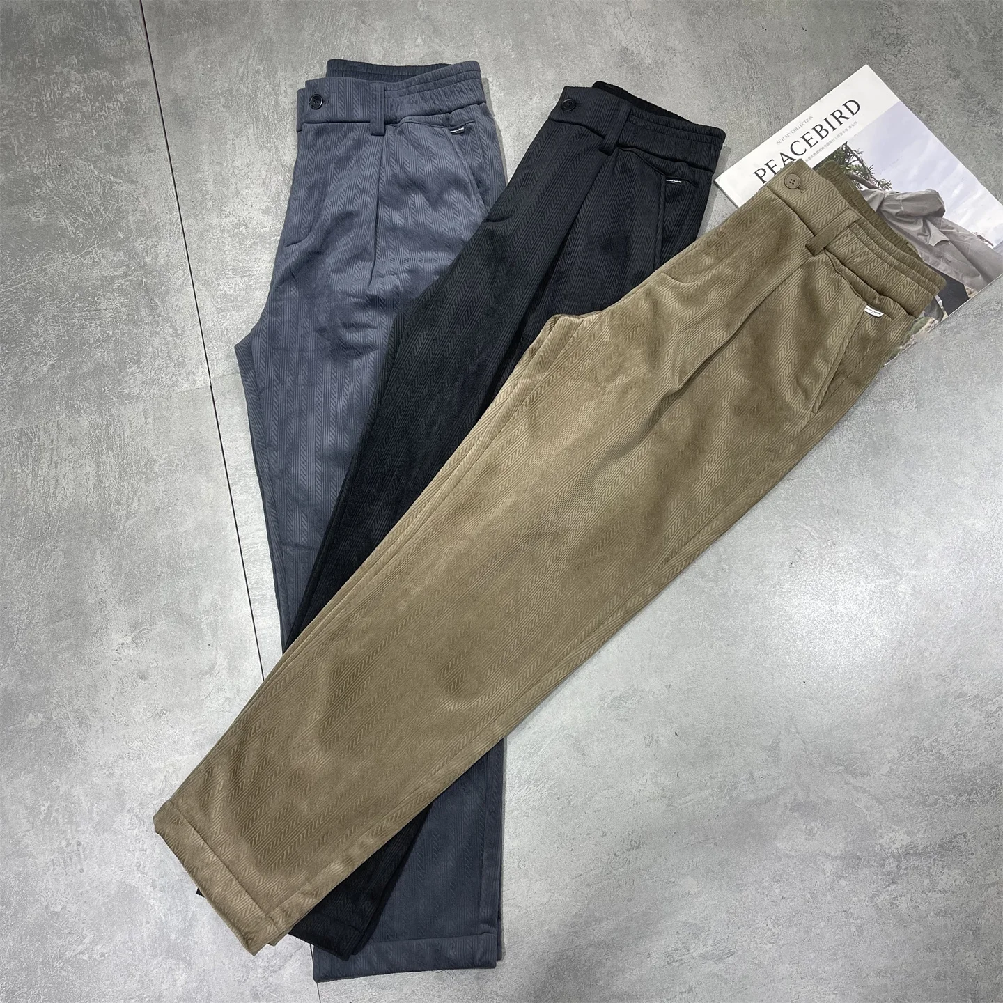 

Corduroy Straight Leg Casual Pants Men's Winter Thiened Fce Lined Loose Fit Elastic Waist Long Trousers