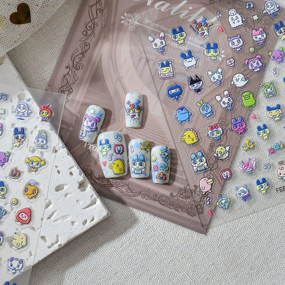 Tamagotchi Cartoon 3D Embossed Relief Nail Art Stickers Character Nail Decals Home Nail Art and Nail Salon Decoration Supplies