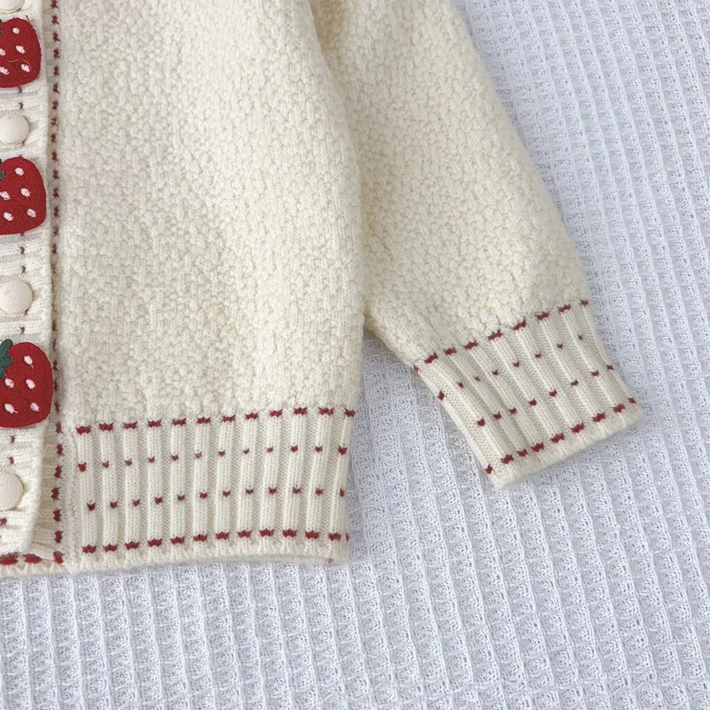 Kids Clothes Girls Autumn/Winter Sweater Set Cute Strawberry Decorative Collar Long Sleeve Cardigan Top+Skirt 2-piece Sets