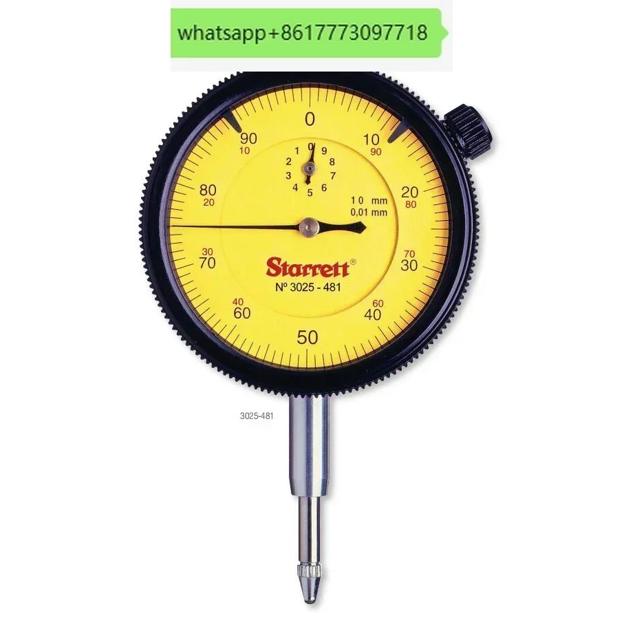 STARRETT 3081-481/5 3025-481 Dial Indicator, 0-5/10mm Range, 0-100, 0.01mm Grads, 1.0mm Range Per Rev