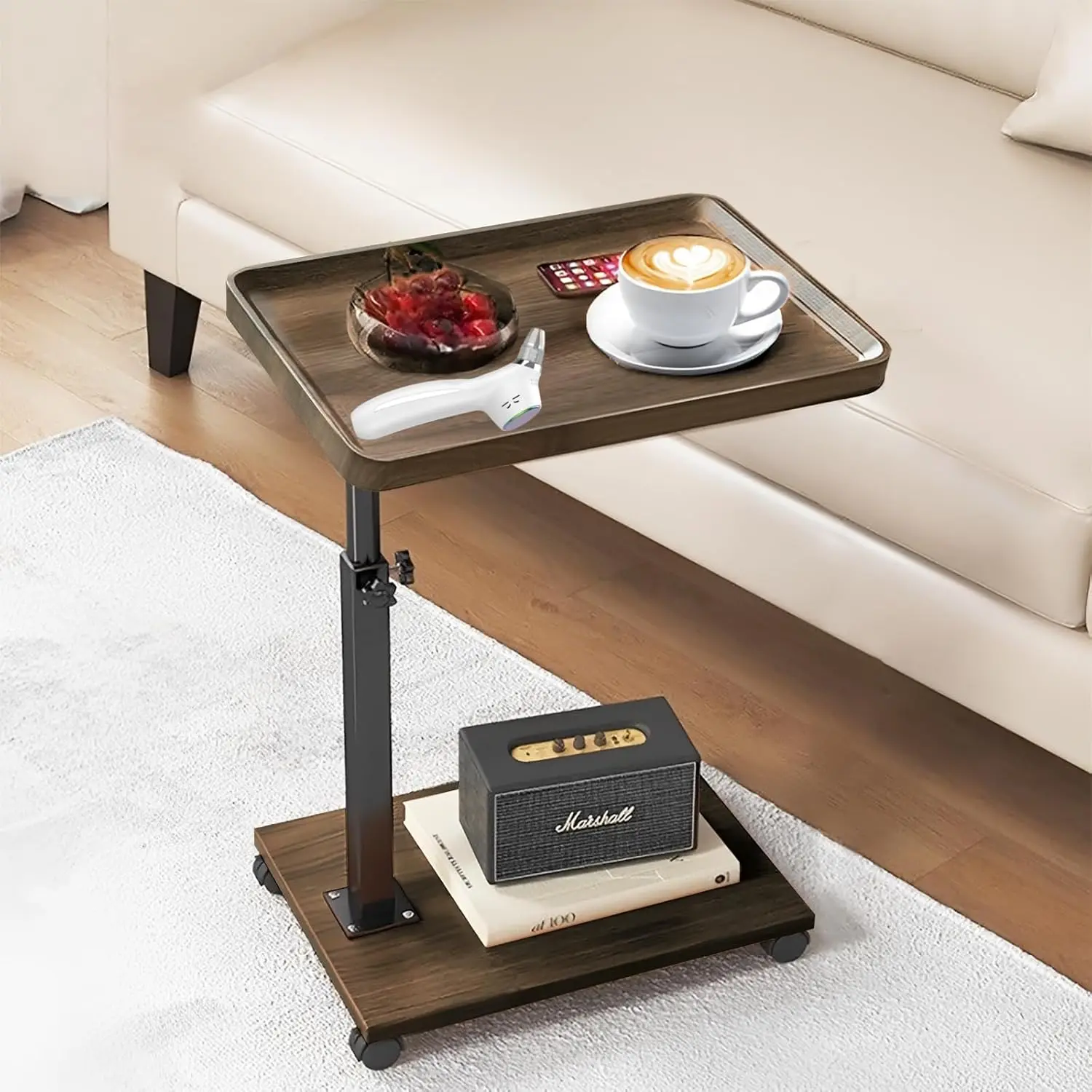 C Table End Table Adjustable Height, 360°Swivel TV Tray Table For Small Spaces, Couch Tables That Slide Under