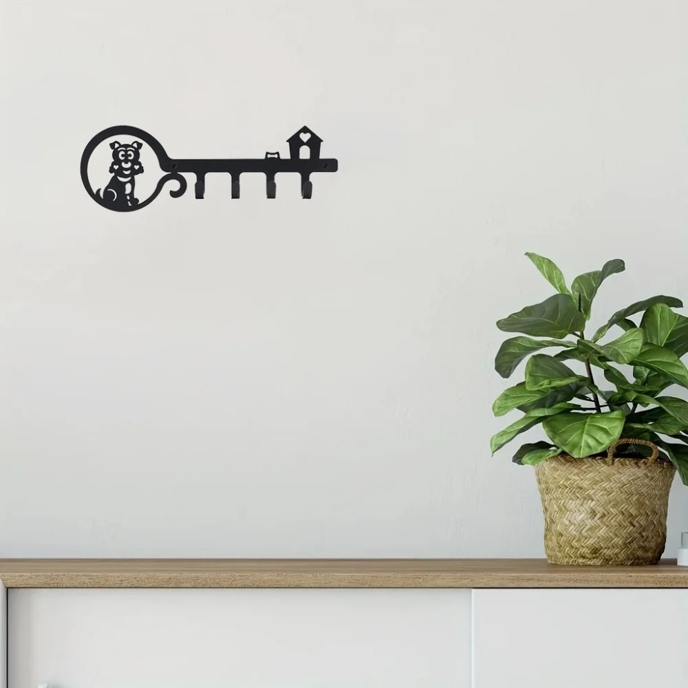 Home Decor Essential: Black Iron Key Rack with 'Sweet Home' Design, Complete Set Including Screws and Anchors