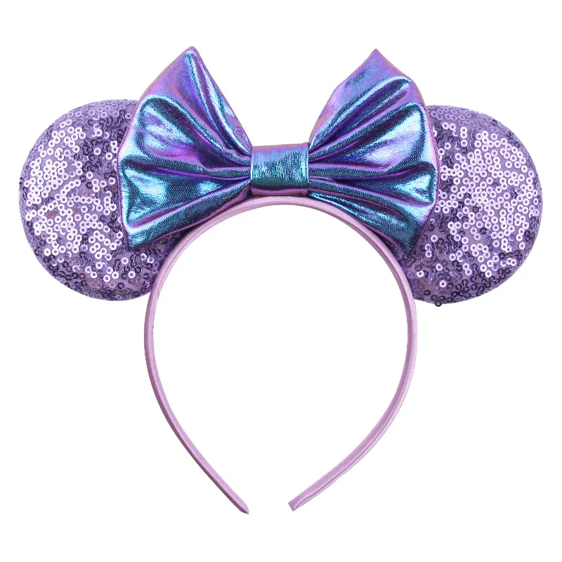 Disney Colorful Sequins Bows Mickey Mouse Ear Headband for Adults Festival Party Hair Accessories Women Girls Rainbow Hairbands