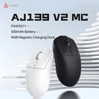 Ratón para juegos AJAZZ AJ139 V2 MC con base de carga RGB, sensor PAW3311, ratón inalámbrico de 3 modos, tasa de orollamiento de 1000, ligero de 66g