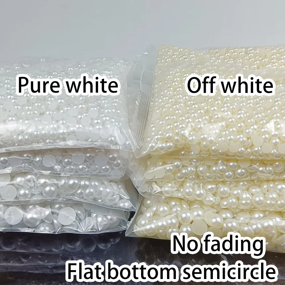 Pure White Off White Flat Bottom Half Round 3-14mm Beads Loose Beads DIY Decoration Nail Enhancement Phone Case Beads