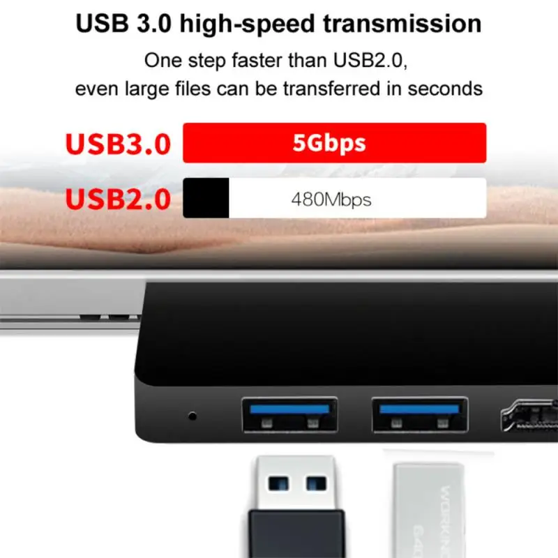 For Microsoft Surface 8 7 6 5 4 Hub 5/6 in 1 USB Docking Station with 4K HDMI-compatible USB 3.0 Memory Card Slot Reader