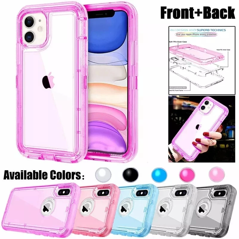 Hybrid Heavy Duty Dust Case For iPhone 13 11 12 14 15 16 Pro Max  XS MAX XR SE 6 7 8 Plus Transparent Shockproof Armor Cover