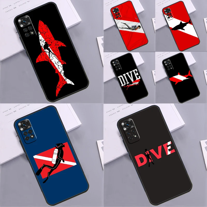 Dive Scuba Diver Shark Diving Flag Case For Xiaomi Redmi Note 8 9 10 11 12 Pro Note 12S 10S 11S 9S 8T Redmi 12C 9C 10C Cover