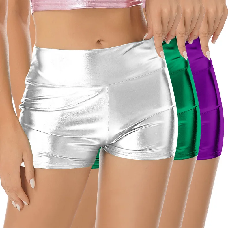 سراويل يورو المثيرة من حرير الحليب مكونة من 3 نقاط - شورت رياضي ضيق عالي الخصر برقائق ذهبية #3