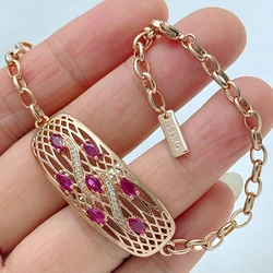 Kinel Luxury 585 Rose Gold Color Bracelet For Women Fashion Shiny Red Natural Zircon Accessories Vintage Ethnic Wedding Jewelry