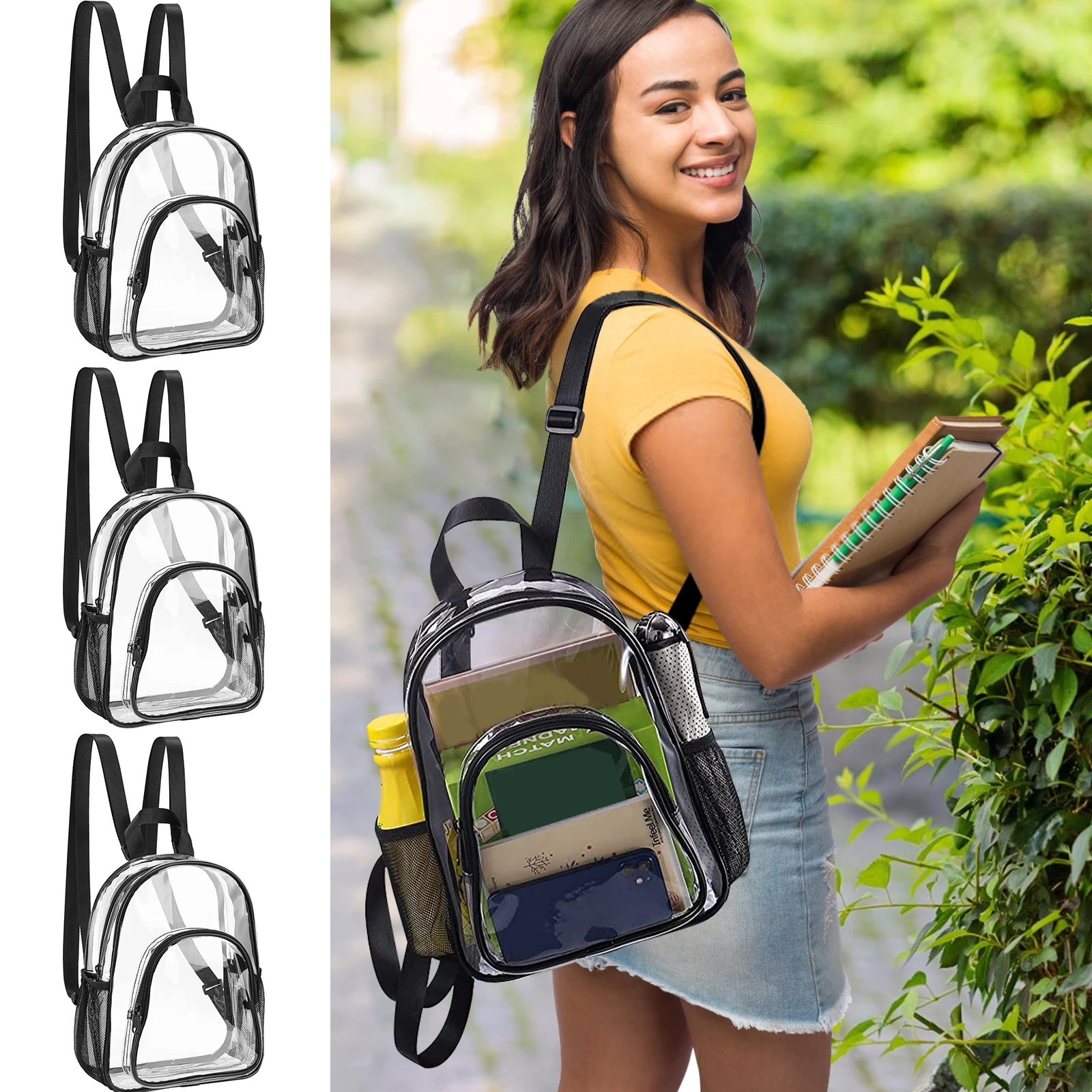 1-3Pcs PVC 투명 배낭 휴대용 야외 스포츠 피트니스 배낭 캐주얼 여행 보이는 배낭 핸드백