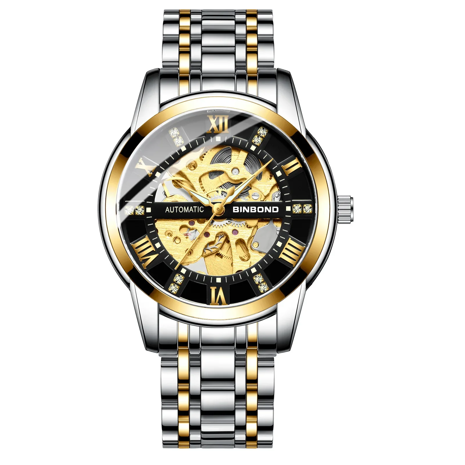 Binbang watch men's automatic mechanical watch hollow luminous waterproof simple fashion trend men's watch
