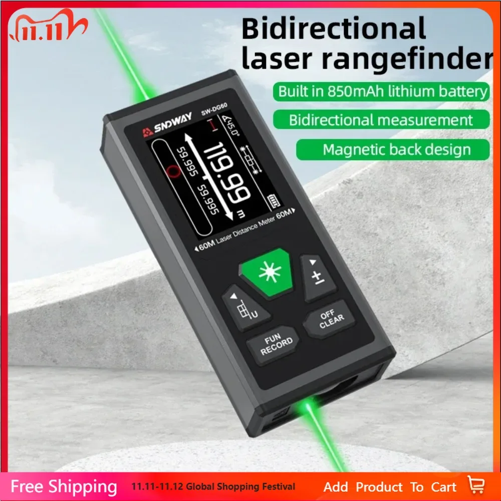 SW-DR/DG سلسلة 2 طريقة قياس الليزر متر Rangefinder الأحمر/الأخضر ليزر مقياس مسافات 60 متر/100 متر الرقمية قابلة للشحن المدى مكتشف