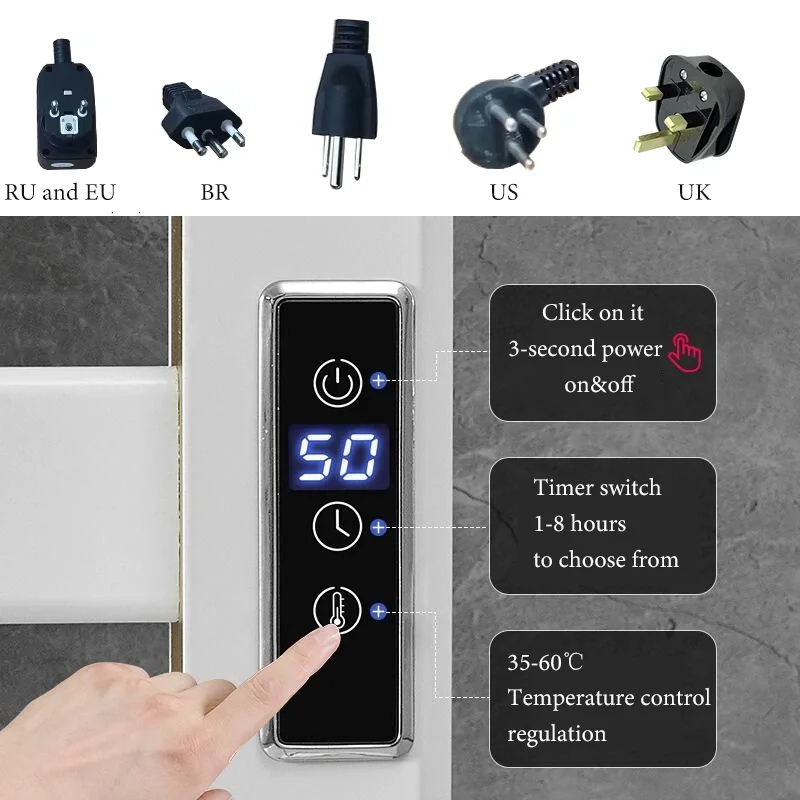 Thermostatic Electric Towel Rack LCD Cloth Dryer Towel Bar IPX4 Waterproof Bathrobe Rack Space Aluminum Bathroom Hardware Set