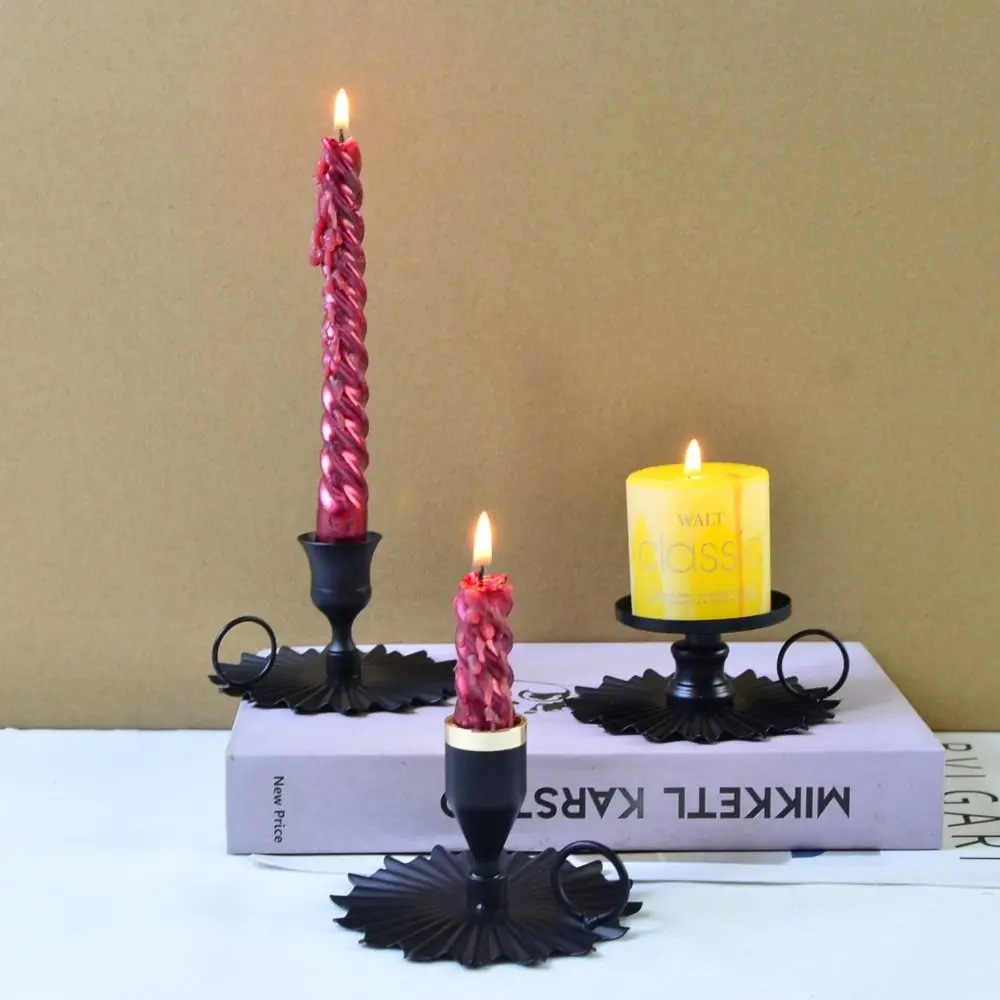 Simple Iron Art Fan-shaped Candle Holder Handmade Exquisite Hand-held Candle Cup Cast Decor Black Aromatherapy Tray Desktop