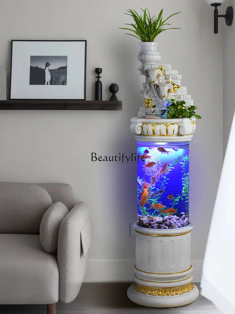 European-Style Circular Flowing Water Ornaments Change Water Fish Globe round Floor Ecological Aquarium