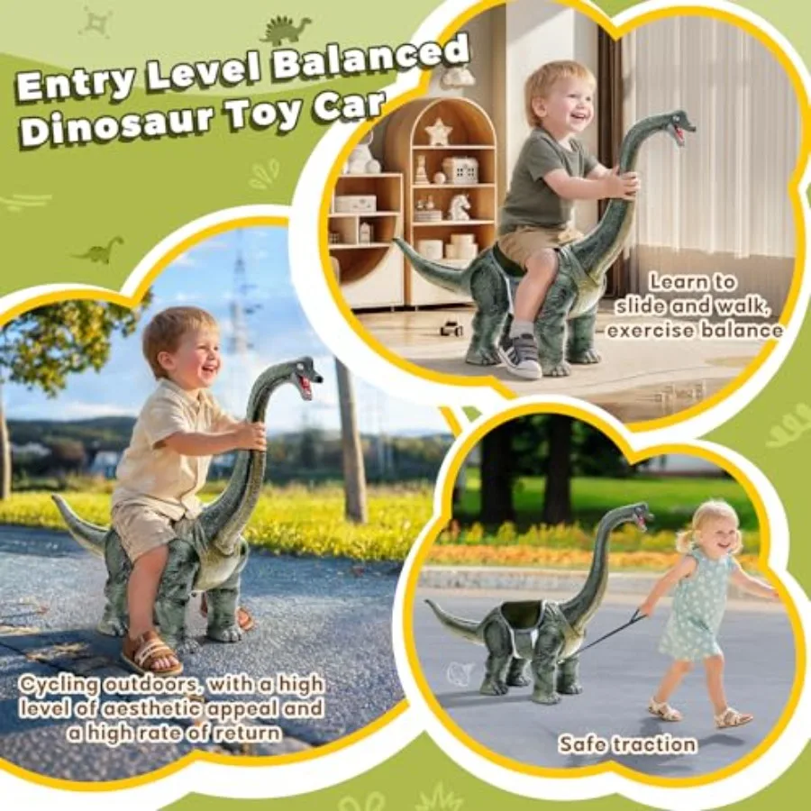 トゥインクー用恐竜乗用玩具車、リアルなブラキオサウルスのプッシュカー、3種類のサウンドエフェクト、サウンドとライトエフェクト、PPホイール付き