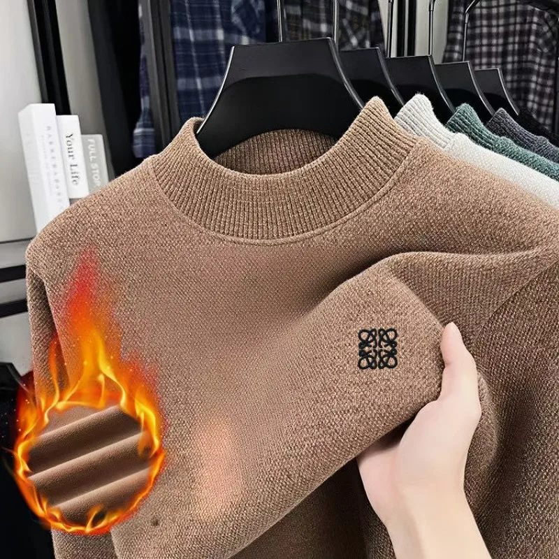 

Light luxury brand velvet sweater men's fashion Korean embroidery winter new thick and warm round neck knitted pullover sweater