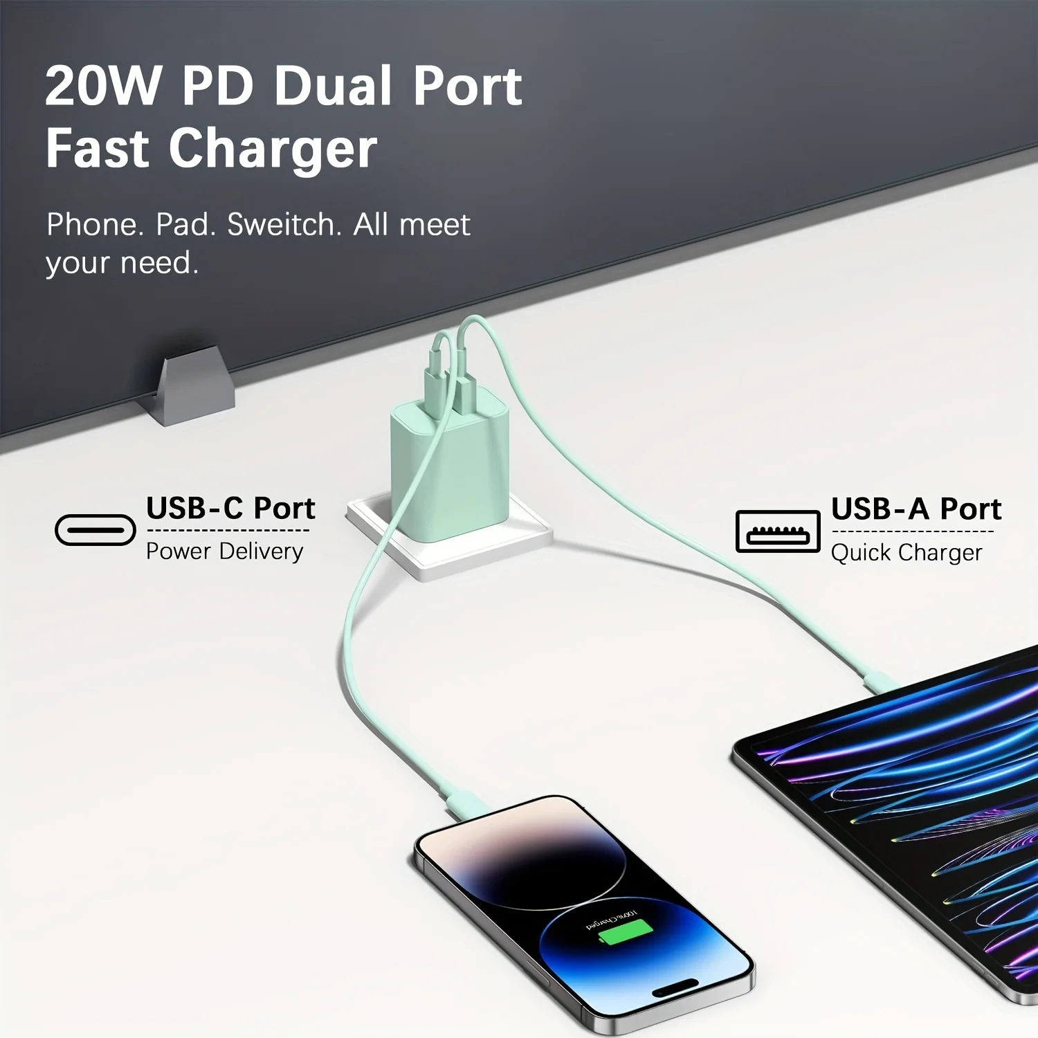 Para cargador iPhone16, bloque de alimentación PD de doble puerto de 20W con cable de carga USB C de 6 pies de largo para teléfono 15/15 Pro/15 Pro Max/15 Plus,